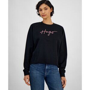 HUGO Womens Script Logo Crew Neck Long Sleeves Sweatshirt Black Size XXL NWT